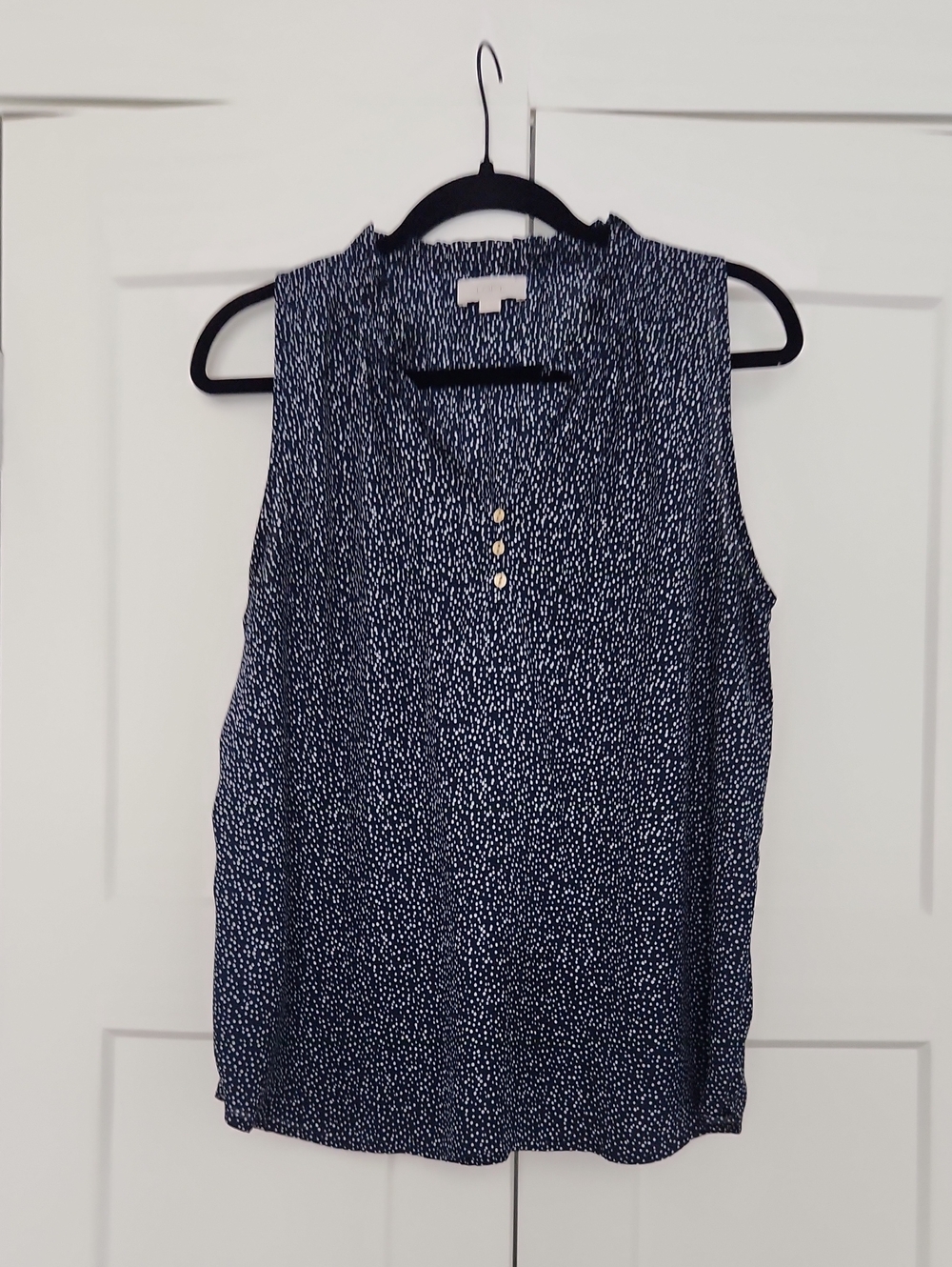 LOFT Navy Sleeveless Dot-Print Henley Tank